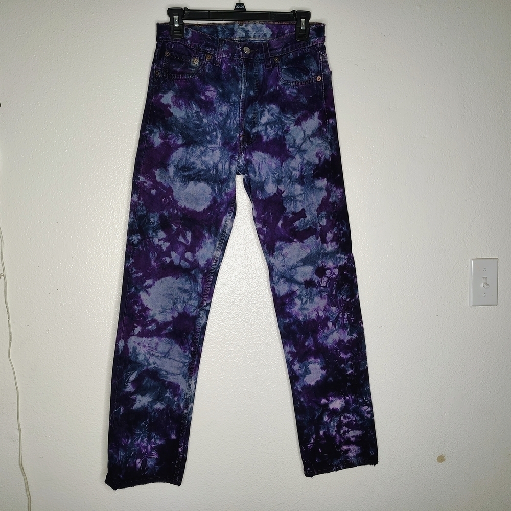 Vintage 80s/90s Levi's 501 Purple Blue Tie Dye Denim Jeans Sz W29 L30 Made USA
